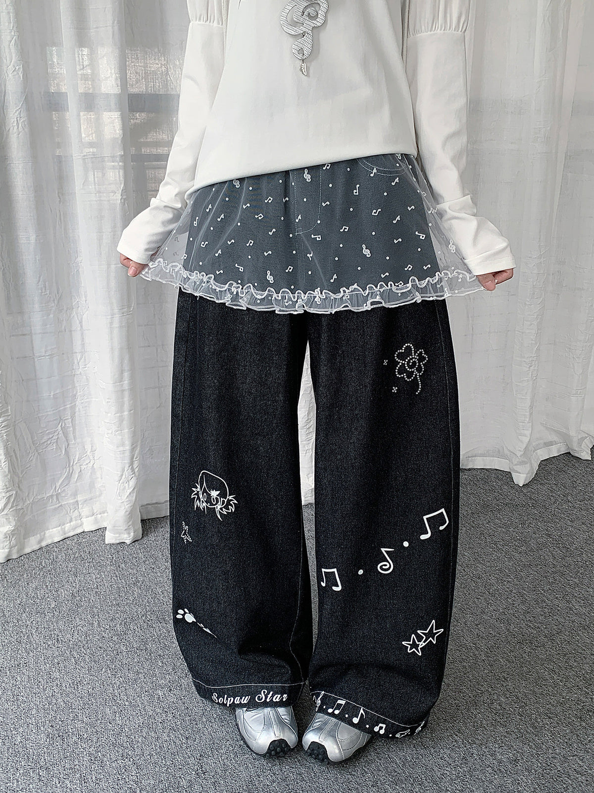 Sheer Music Note Ruffle Layering Skirt