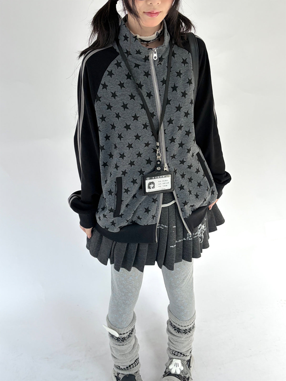 Music Note Rolled-Waist Pleated Mini Skirt