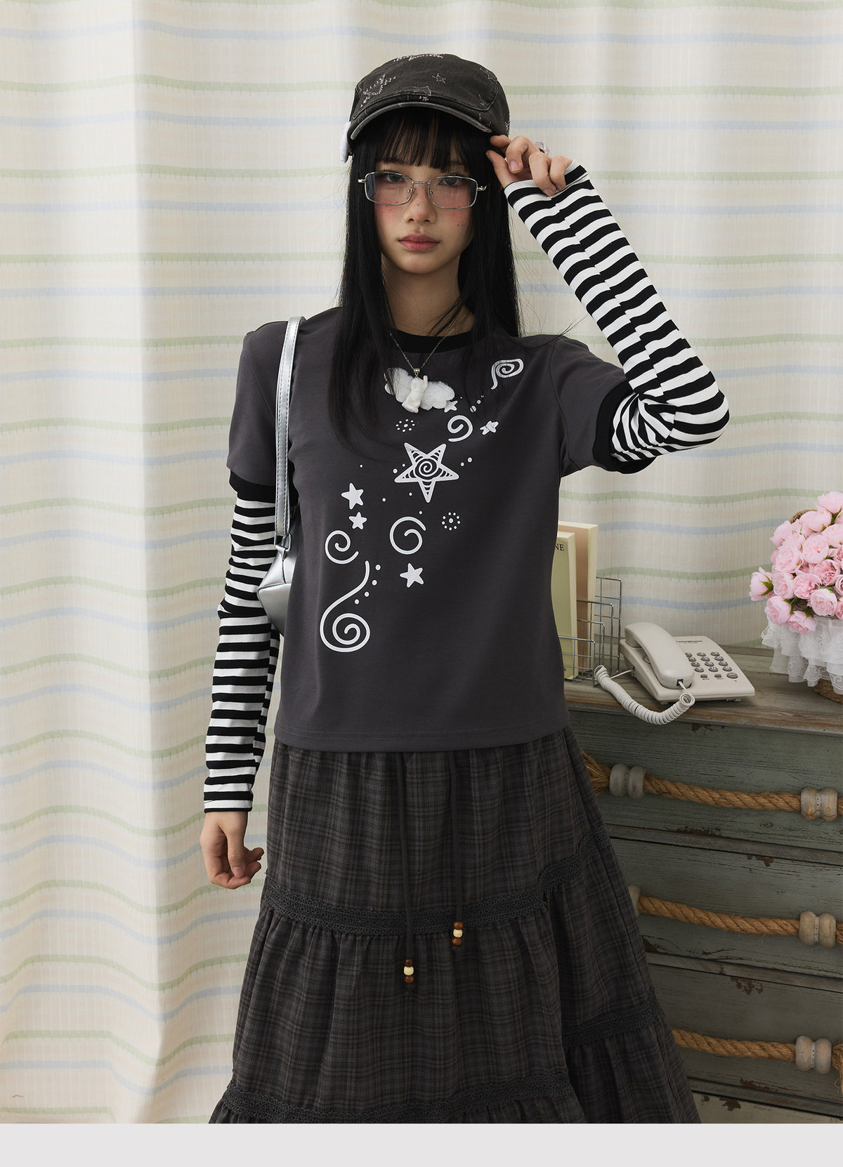 Star Swirl Layered Stripe Long Sleeve Top