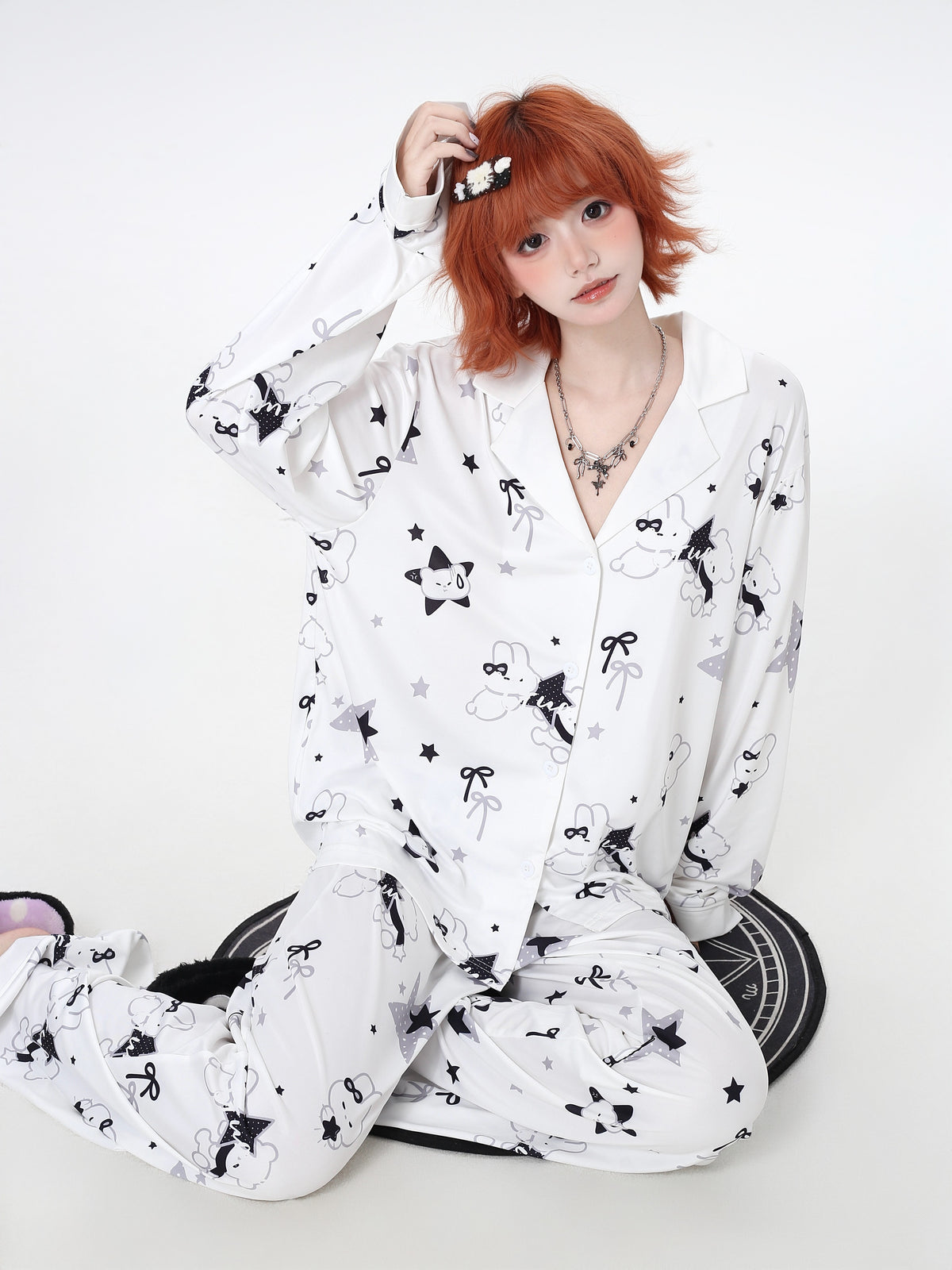 Bunny Star Print Long-Sleeve Pajama Set