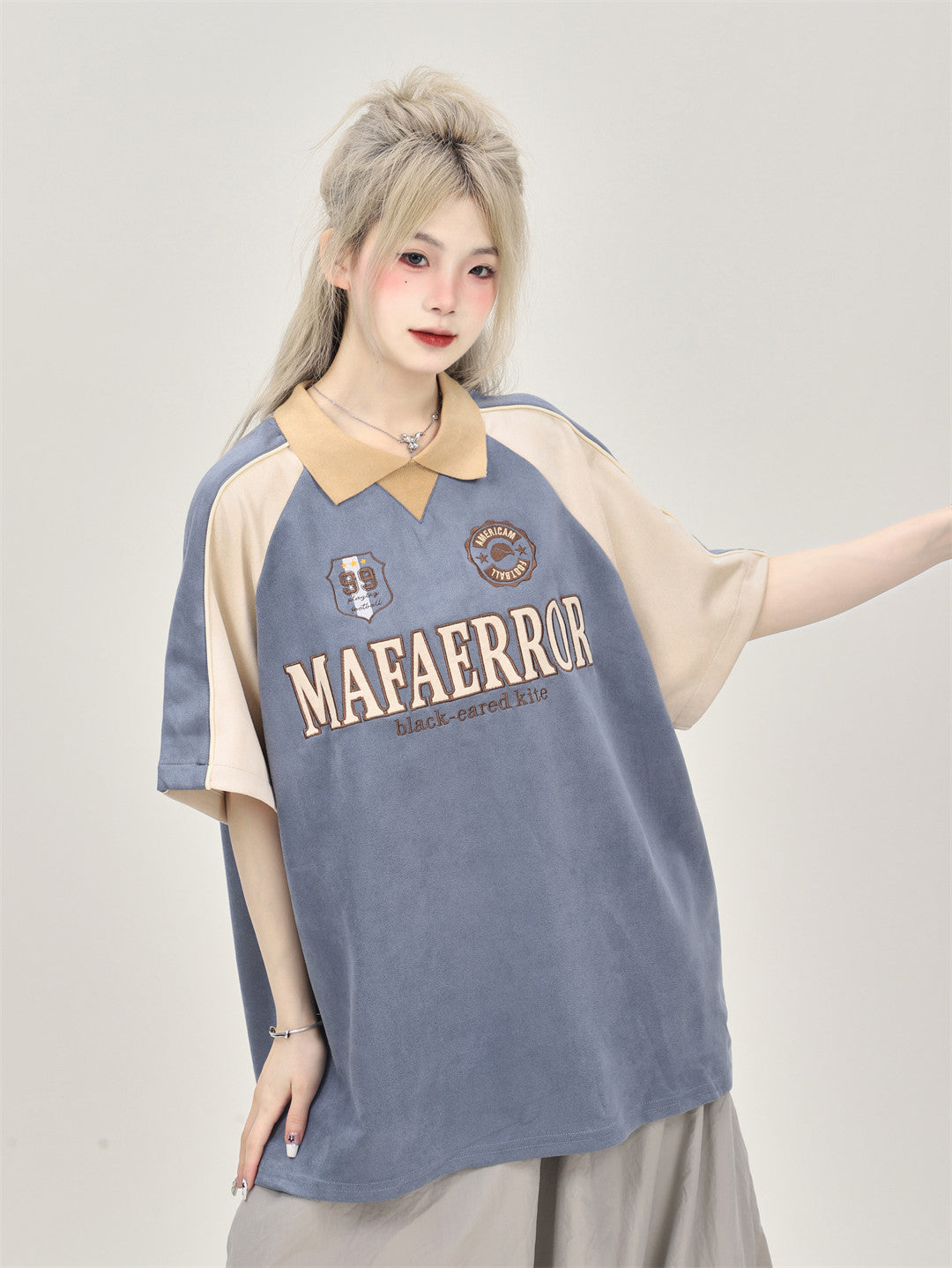 Suede Polo Jersey Tee — Bicolour Raglan