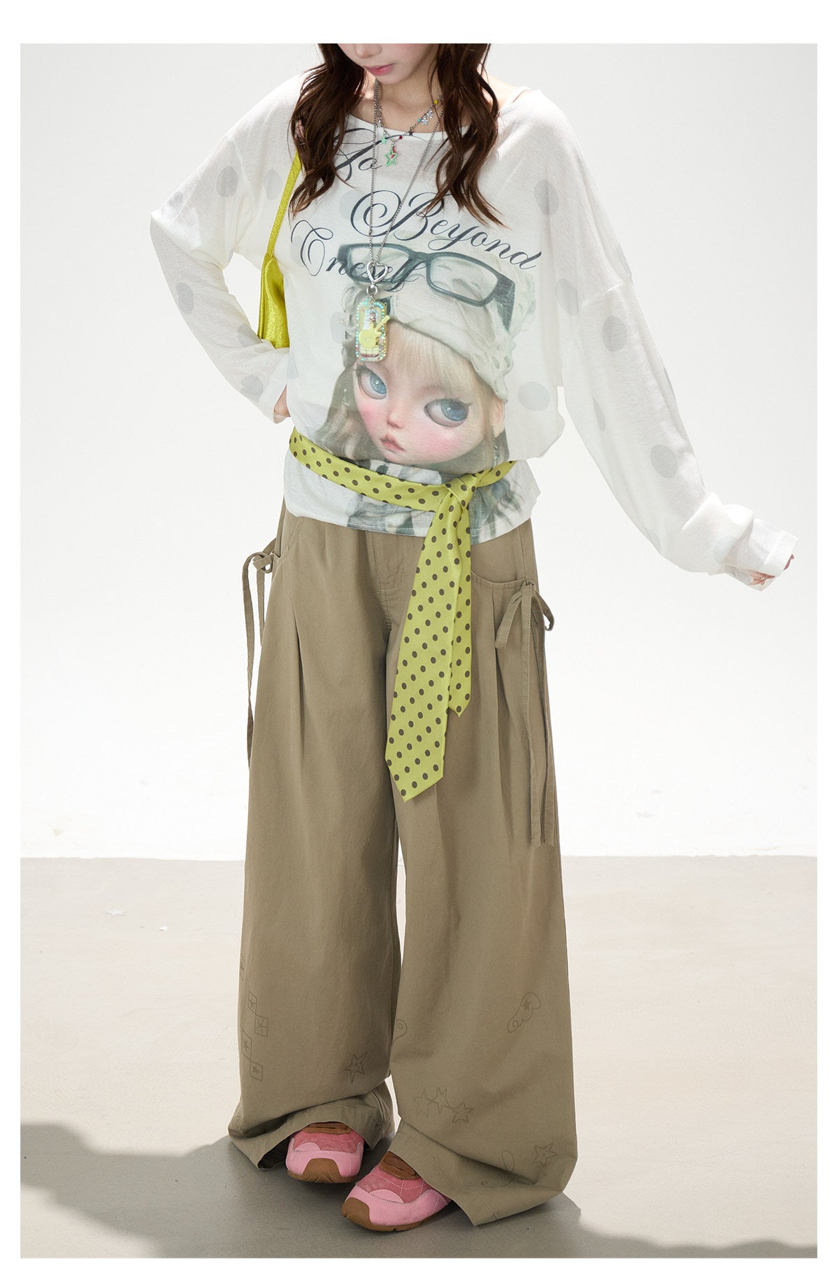 Dreamy Doll Print Oversized Long Sleeve Top