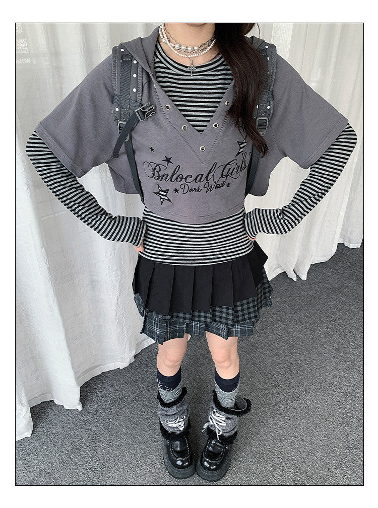 Star Whisper Layered Hoodie Two-Piece Top Set