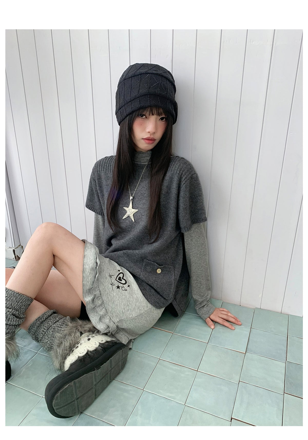Heart Pulse Drawstring Ruffle Mini Skirt