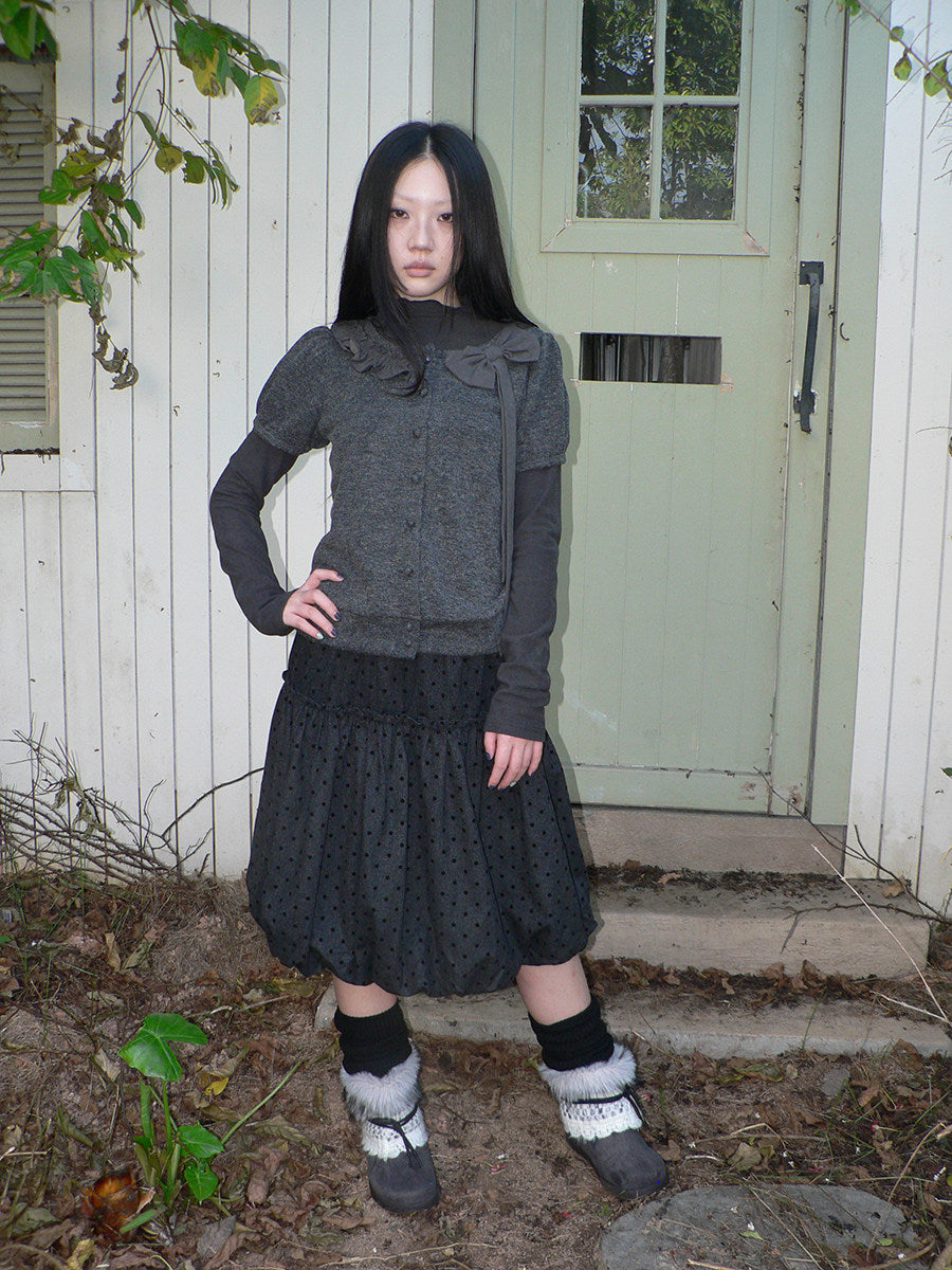 Bow-Detail Knit Cardigan & Long Sleeve Two-Piece Set