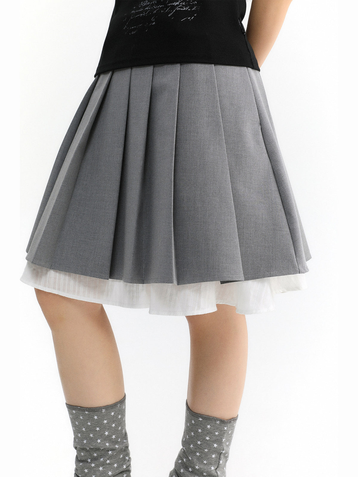Layered Pleated Suit Midi Skirt