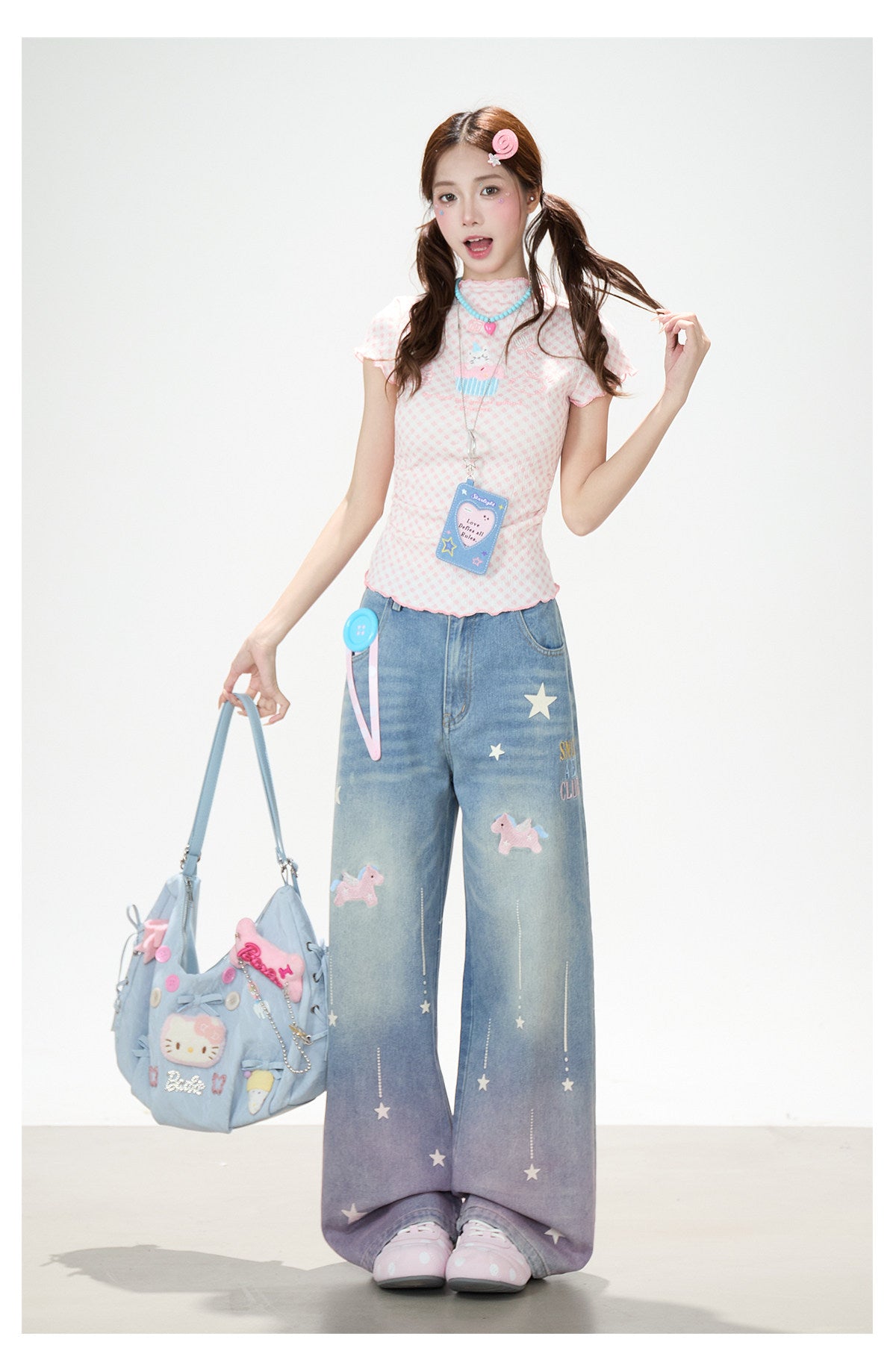 Dreamy Unicorn Star Washed Wide-Leg Jeans