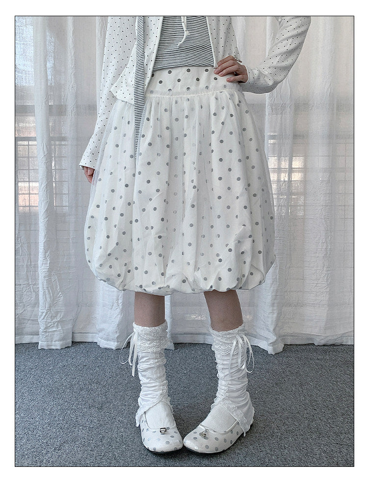 Powder Blue Polka Dot Bubble Midi Skirt