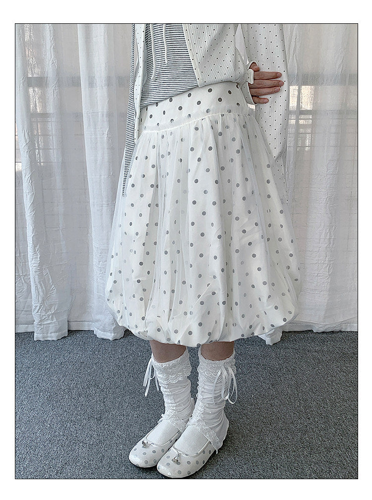 Powder Blue Polka Dot Bubble Midi Skirt