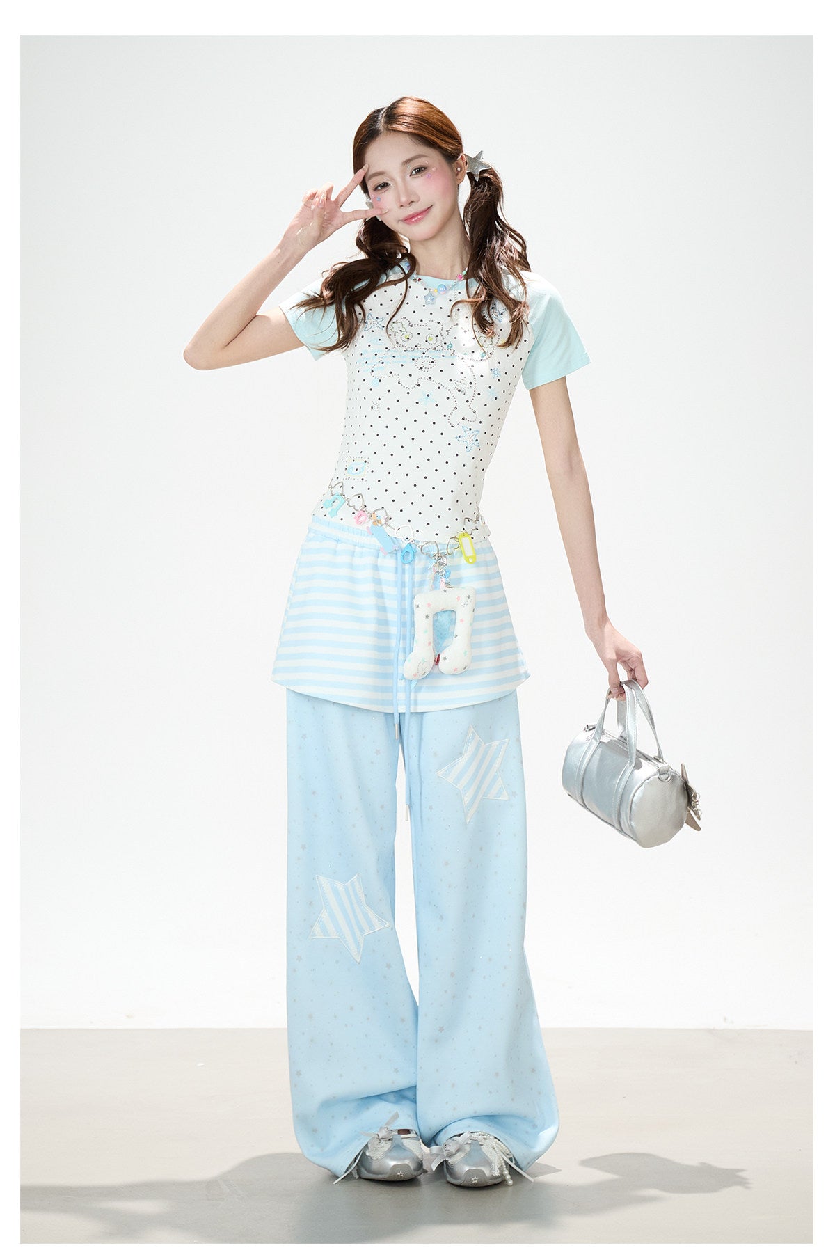 Star Patch Layered Wide-Leg Sweatpants