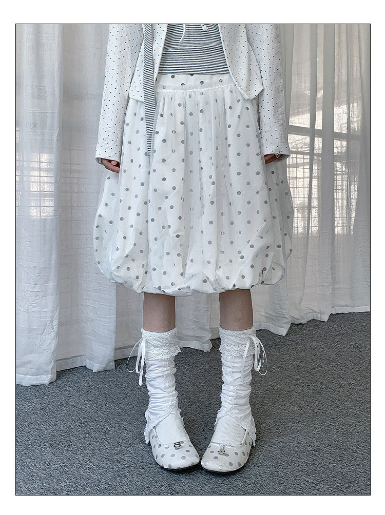 Powder Blue Polka Dot Bubble Midi Skirt