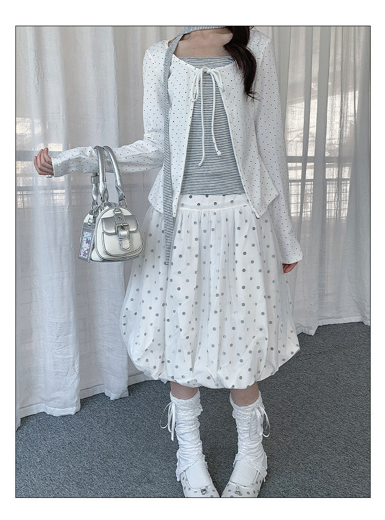Powder Blue Polka Dot Bubble Midi Skirt