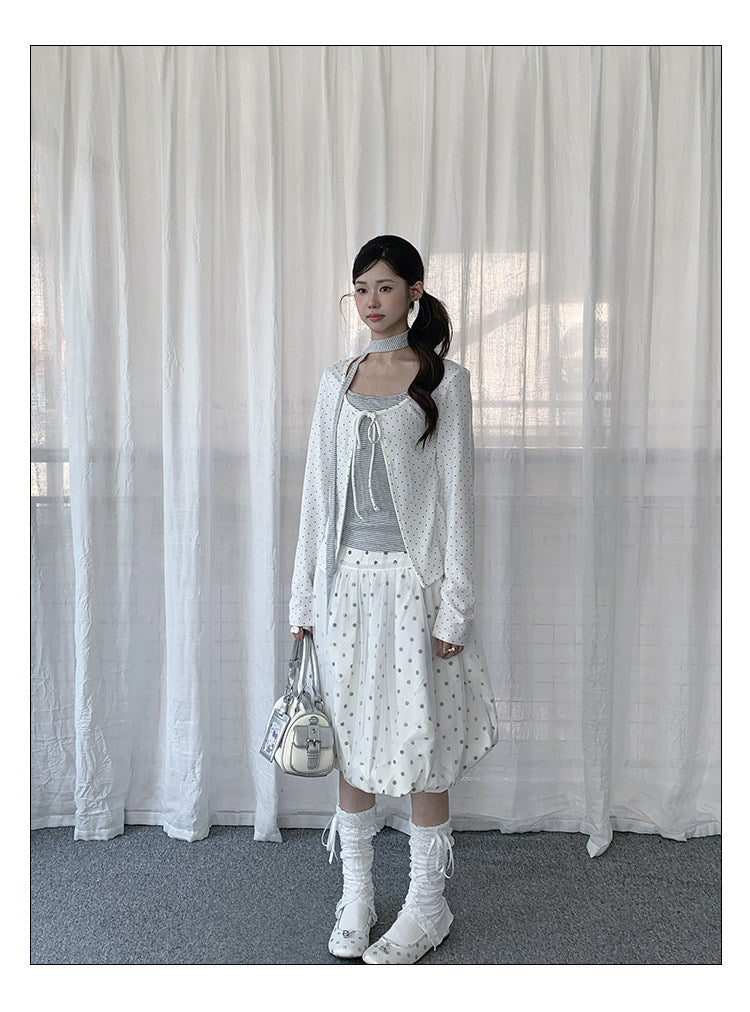 Powder Blue Polka Dot Bubble Midi Skirt