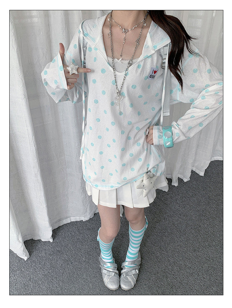 Mint Polka Dot Lightweight Hooded Cover-Up