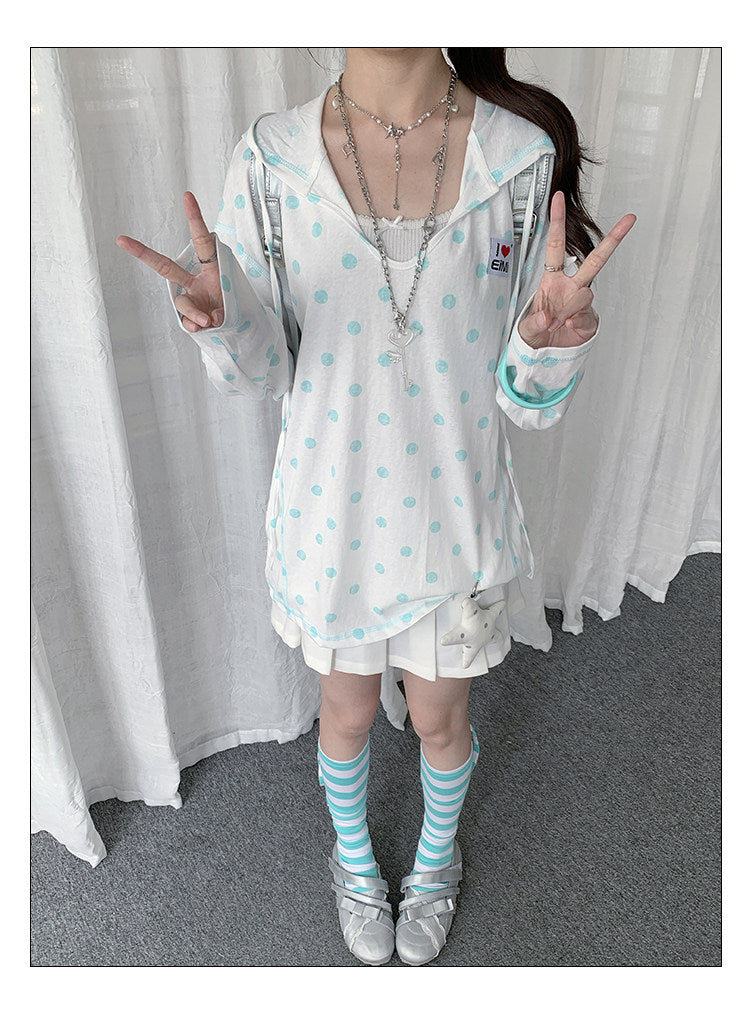 Mint Polka Dot Lightweight Hooded Cover-Up