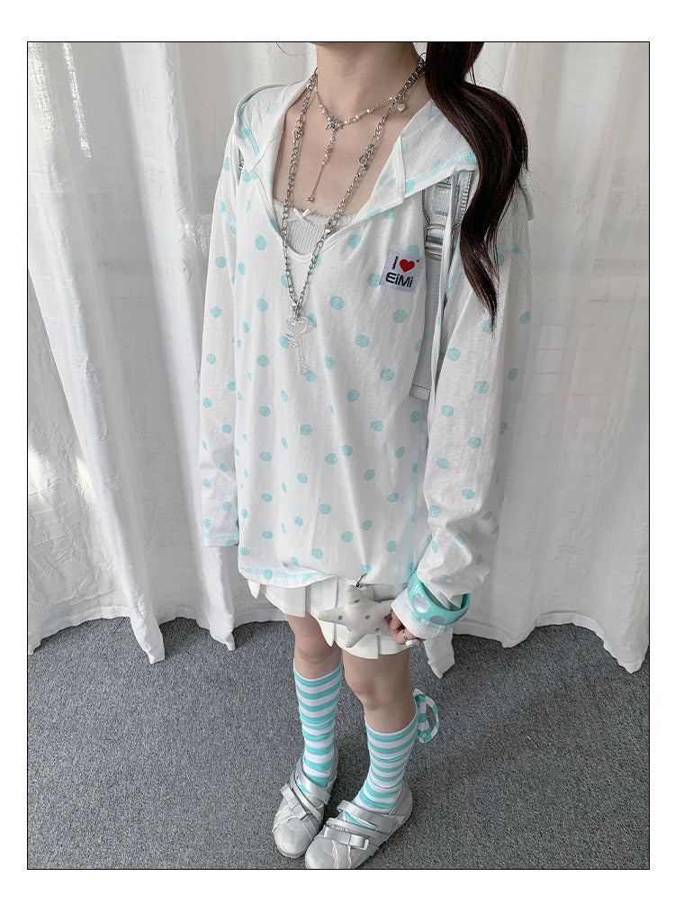 Mint Polka Dot Lightweight Hooded Cover-Up