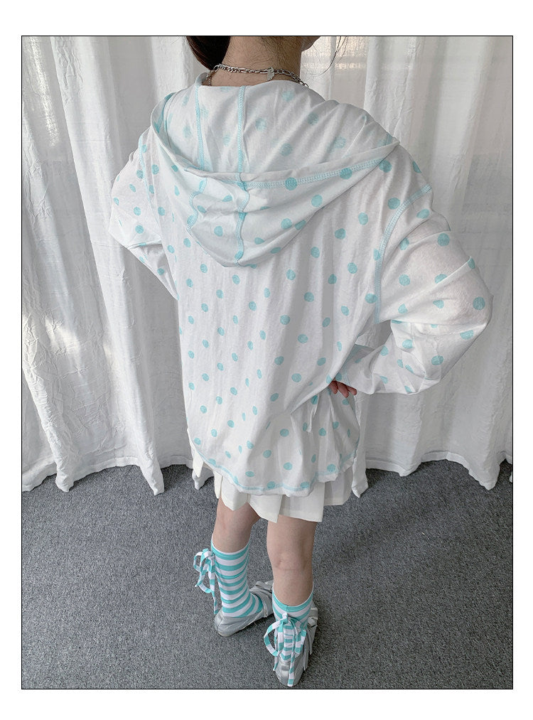Mint Polka Dot Lightweight Hooded Cover-Up
