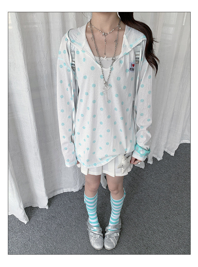 Mint Polka Dot Lightweight Hooded Cover-Up