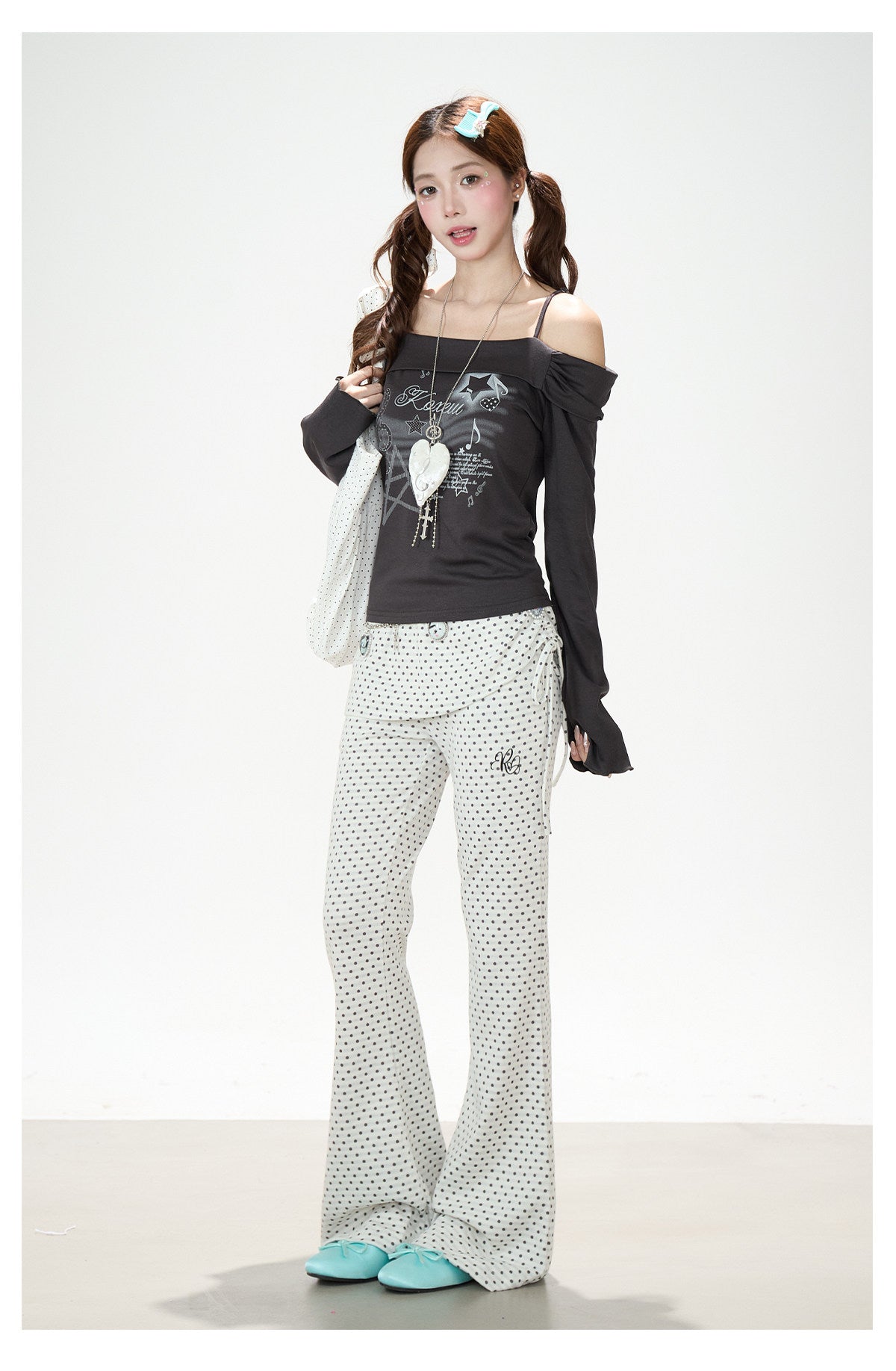 Polka Dot Wrap-Panel Flare Pants