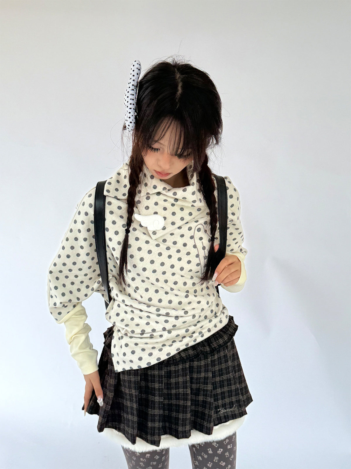 Brown Plaid Fuzzy-Trim Pleated Mini Skirt