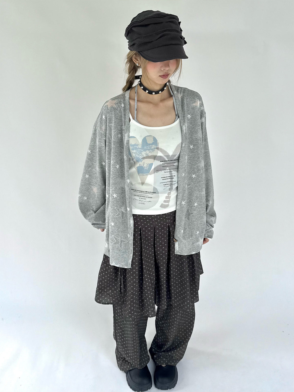 Star Print Lightweight V-Neck Cardigan