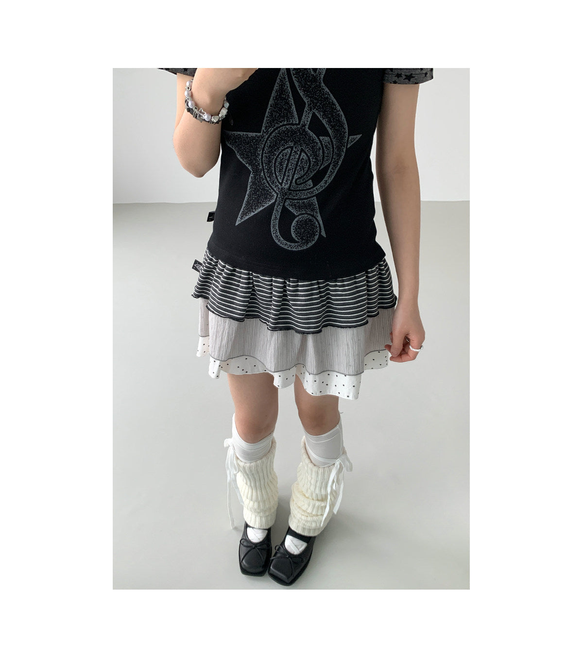 Trio Stripe Star Tiered Mini Skirt