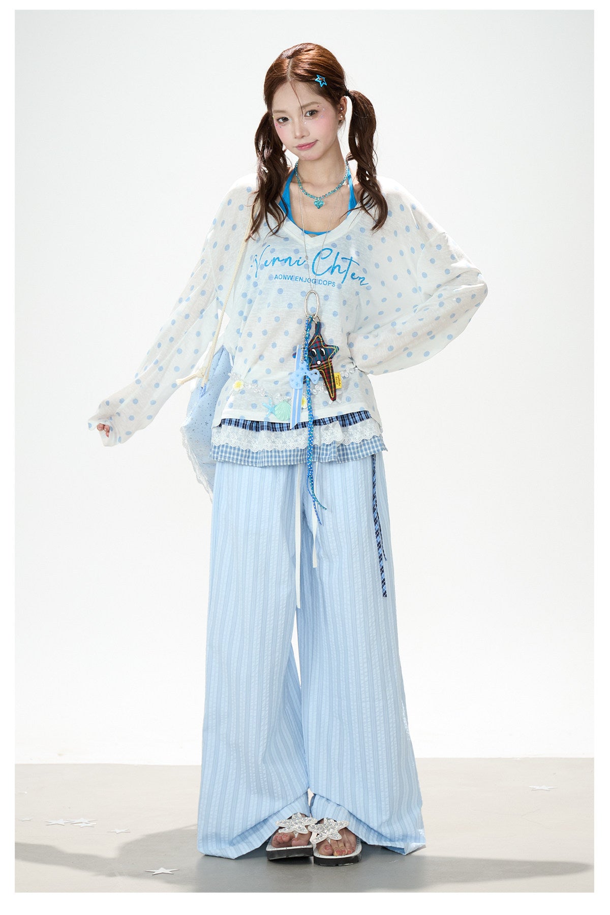 Polka Dot Layered Top & Wide-Leg Pants