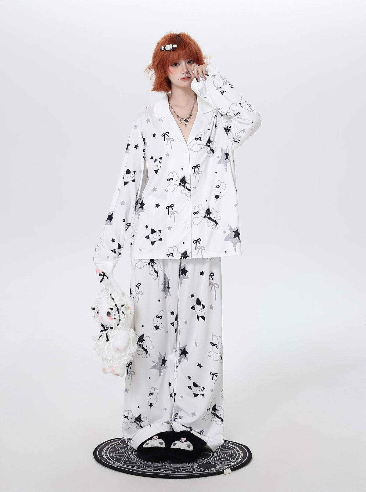 Bunny Star Print Long-Sleeve Pajama Set