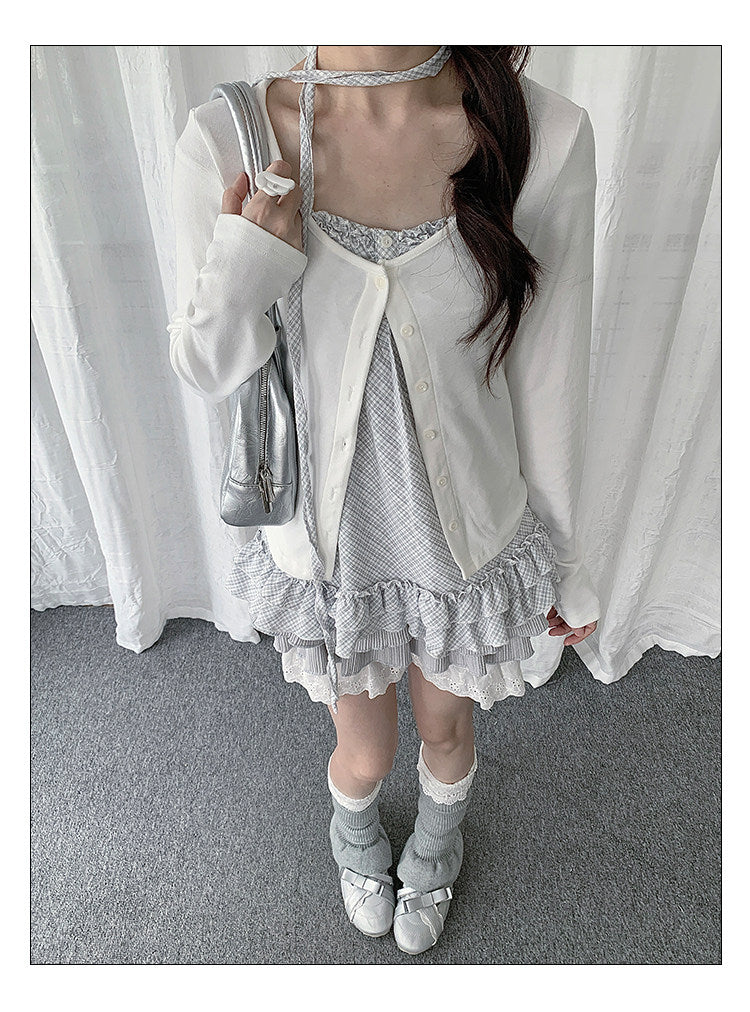 Ruffle Cami & Soft Cardigan Two-Piece Layered Top Set