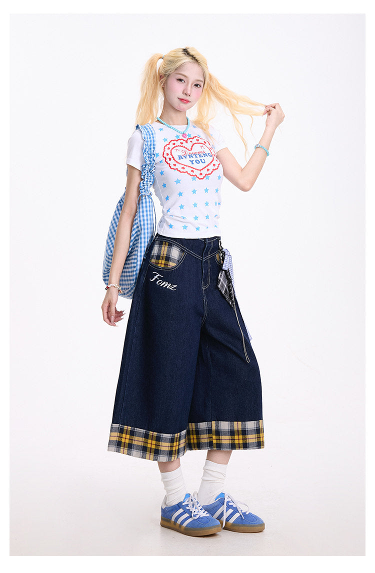 Dreams Star Baby Tee & Light Blue Wide-Leg Pants