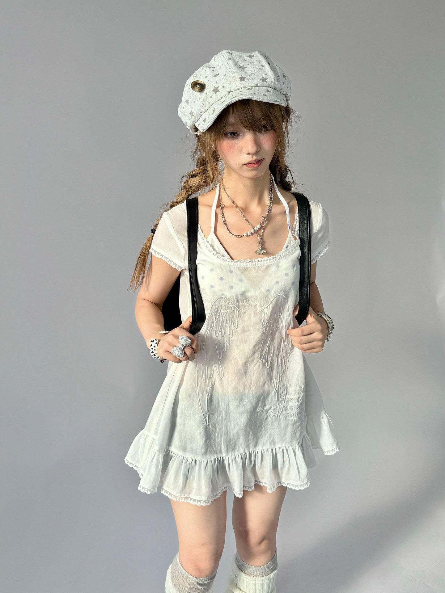 Angel Wing Lace-Trim Lyocell Tunic Top