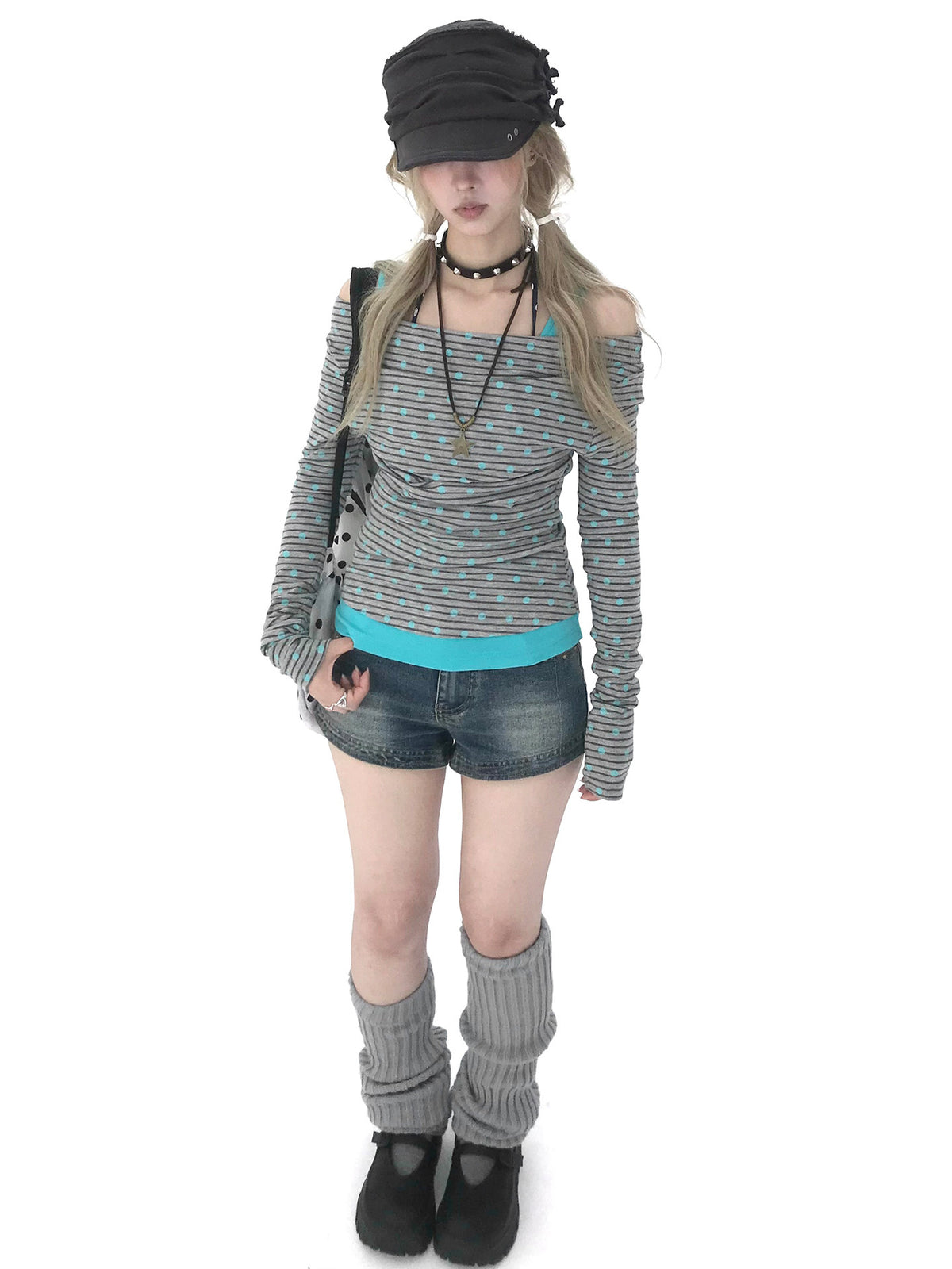 Polka Dot Asymmetric Layered Long Sleeve Top