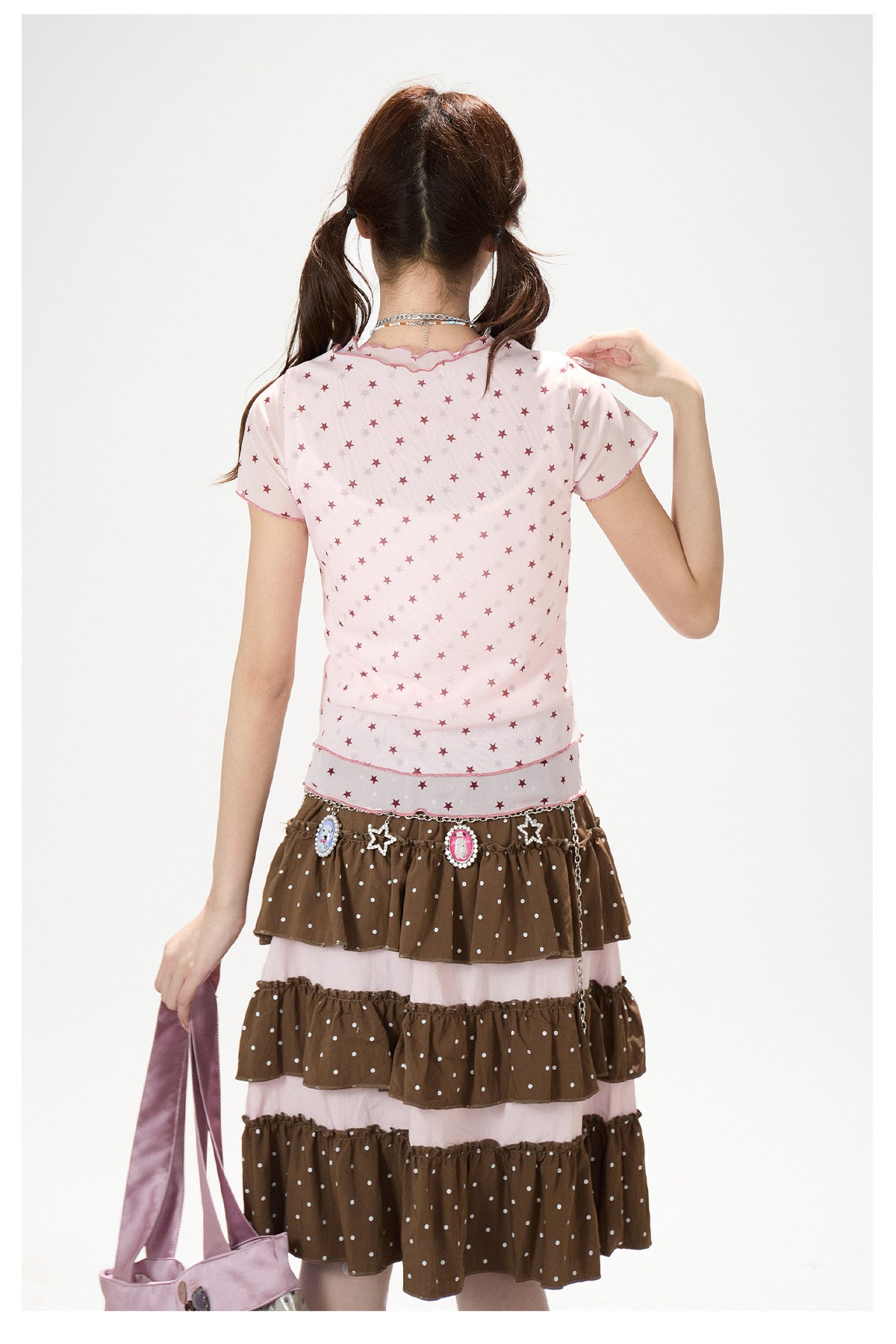 Star Mesh Baby Tee & White Wide-Leg Pants