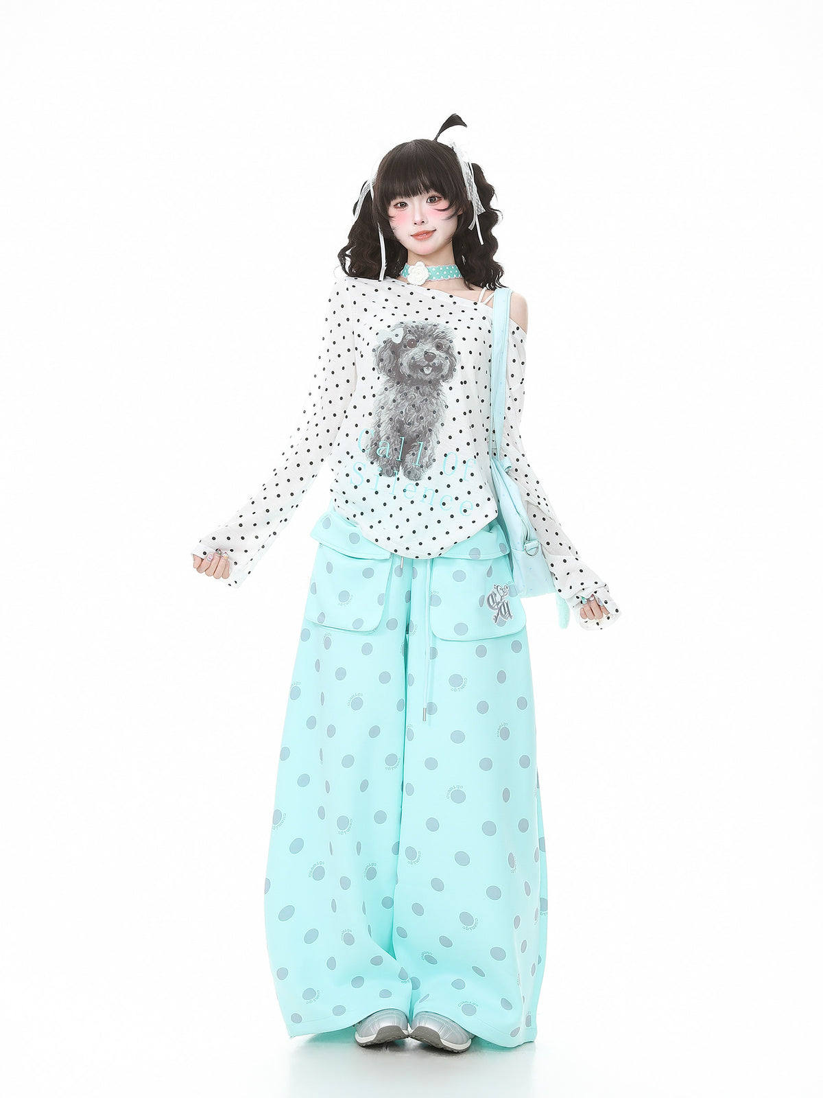 Polka Dot Utility Pocket Wide-Leg Sweatpants
