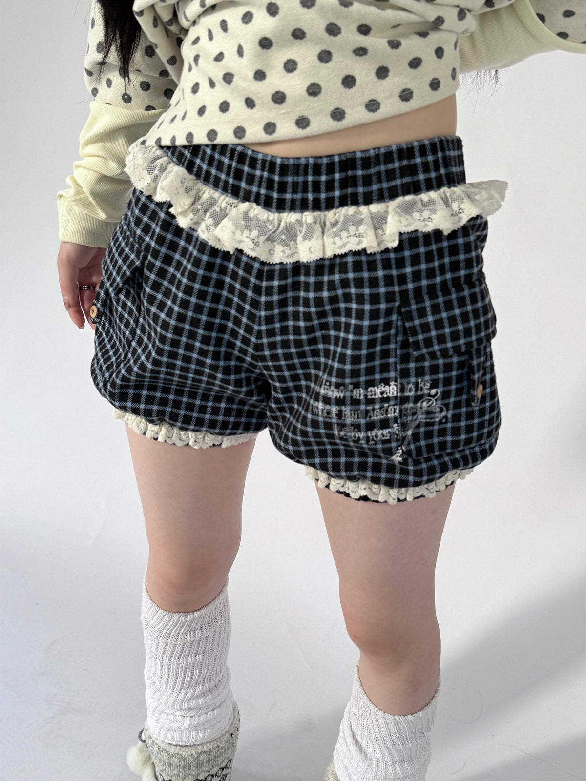 Plaid Lace-Trim Bloomer Shorts