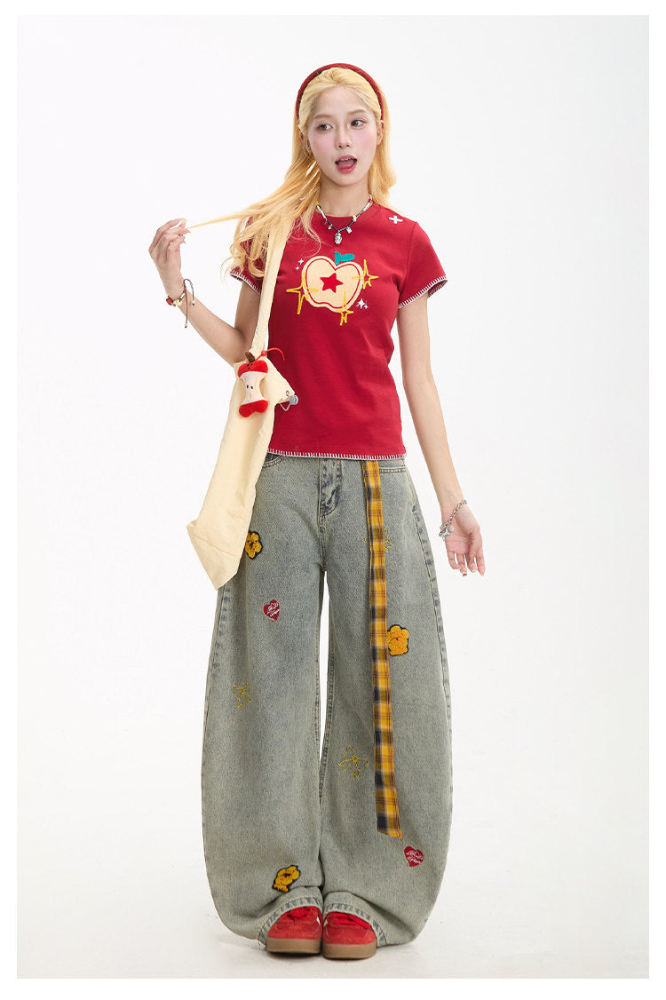 Apple Star Embroidered Baby Tee