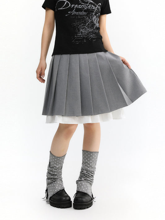 Layered Pleated Suit Midi Skirt