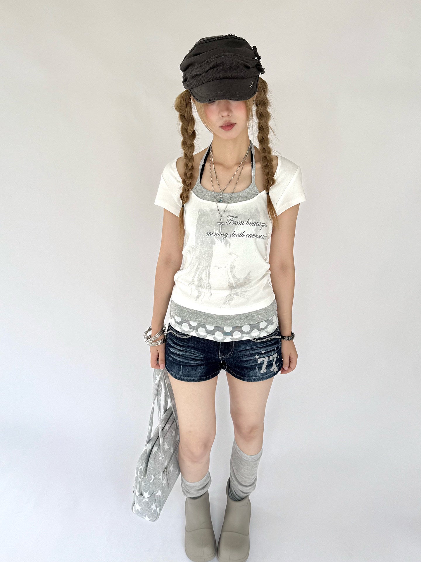 White Gardenia Faux-Layer Halter Graphic Tee