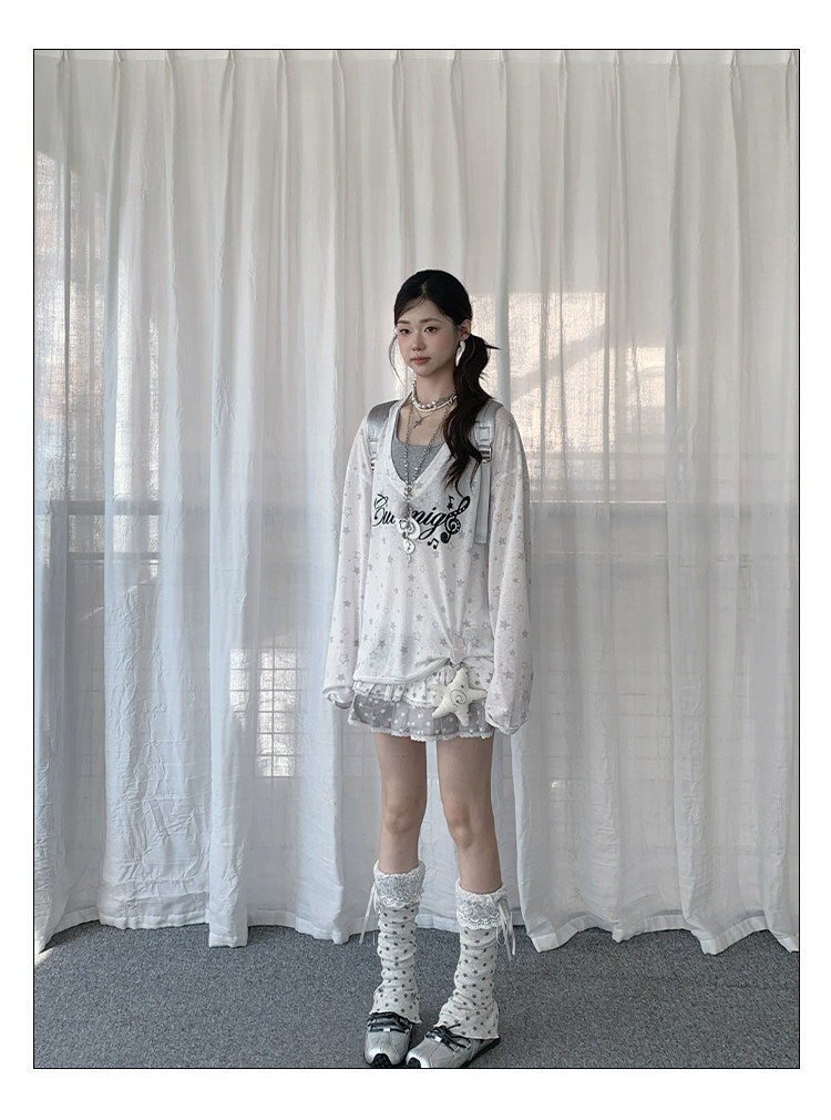 Star Veil Halter Two-Piece Long Sleeve Top Set
