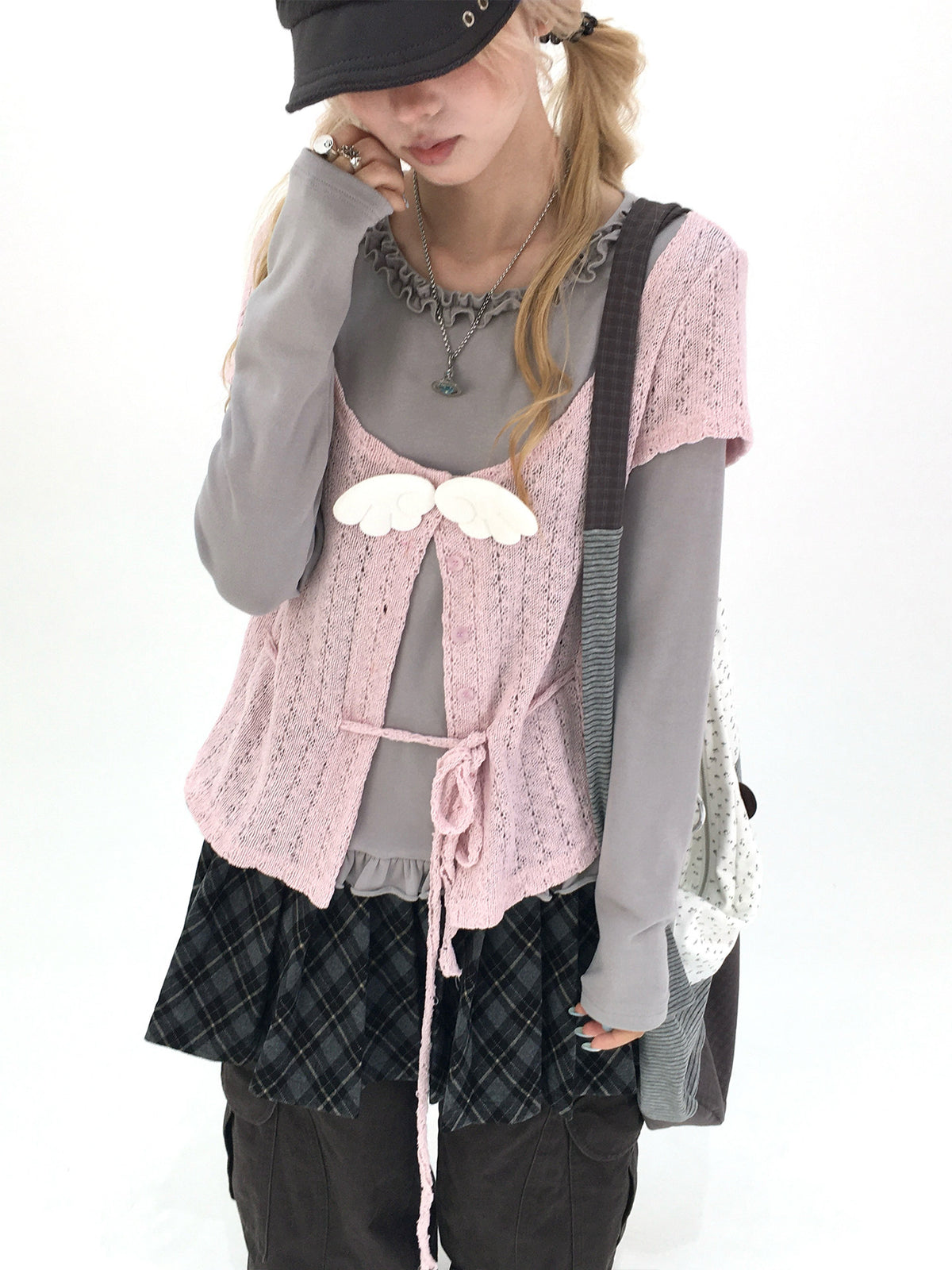 Blush Angel Wing Faux-Layer Knit Long Sleeve Top