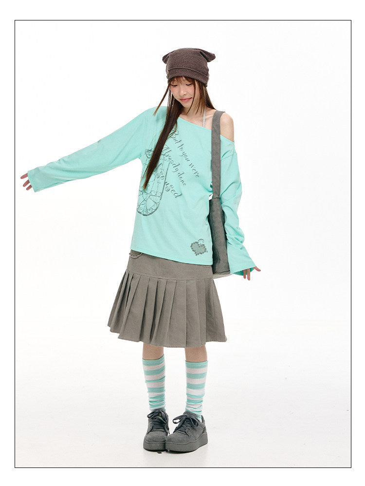 Diagonal Zip Faux-Layer Long Sleeve Top
