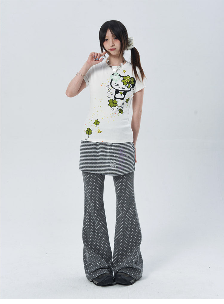 Polka Dot Layered Flare Skirt Pants