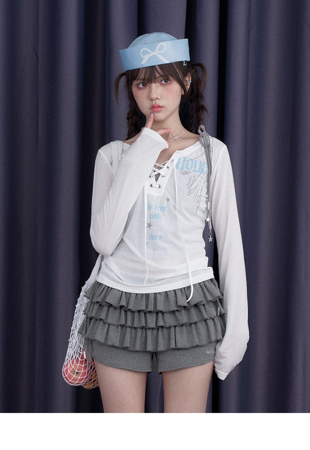 Charcoal Tiered Ruffle Side-Tie Skort