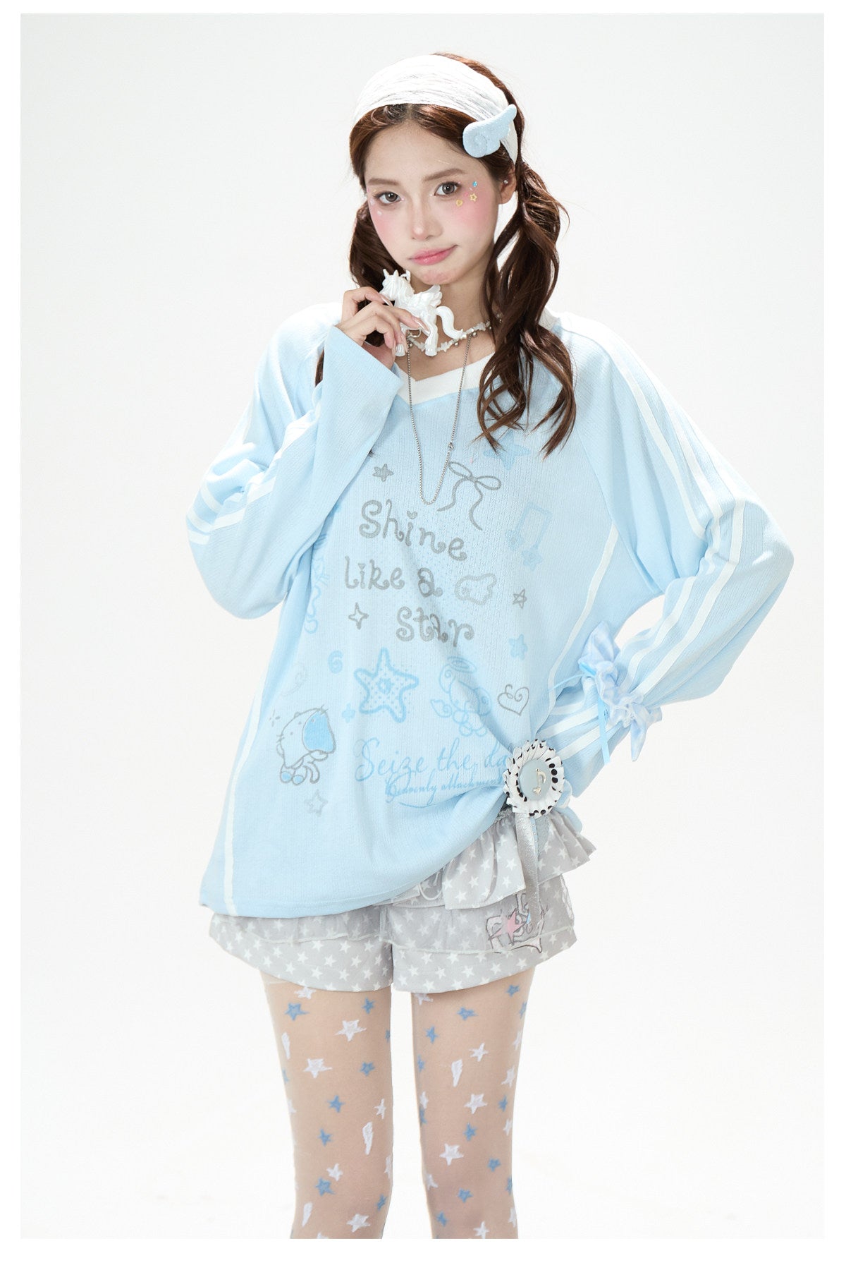Dreamy Doodle V-Neck Long Sleeve Top & Polka Dot Tiered Ruffle Skirt