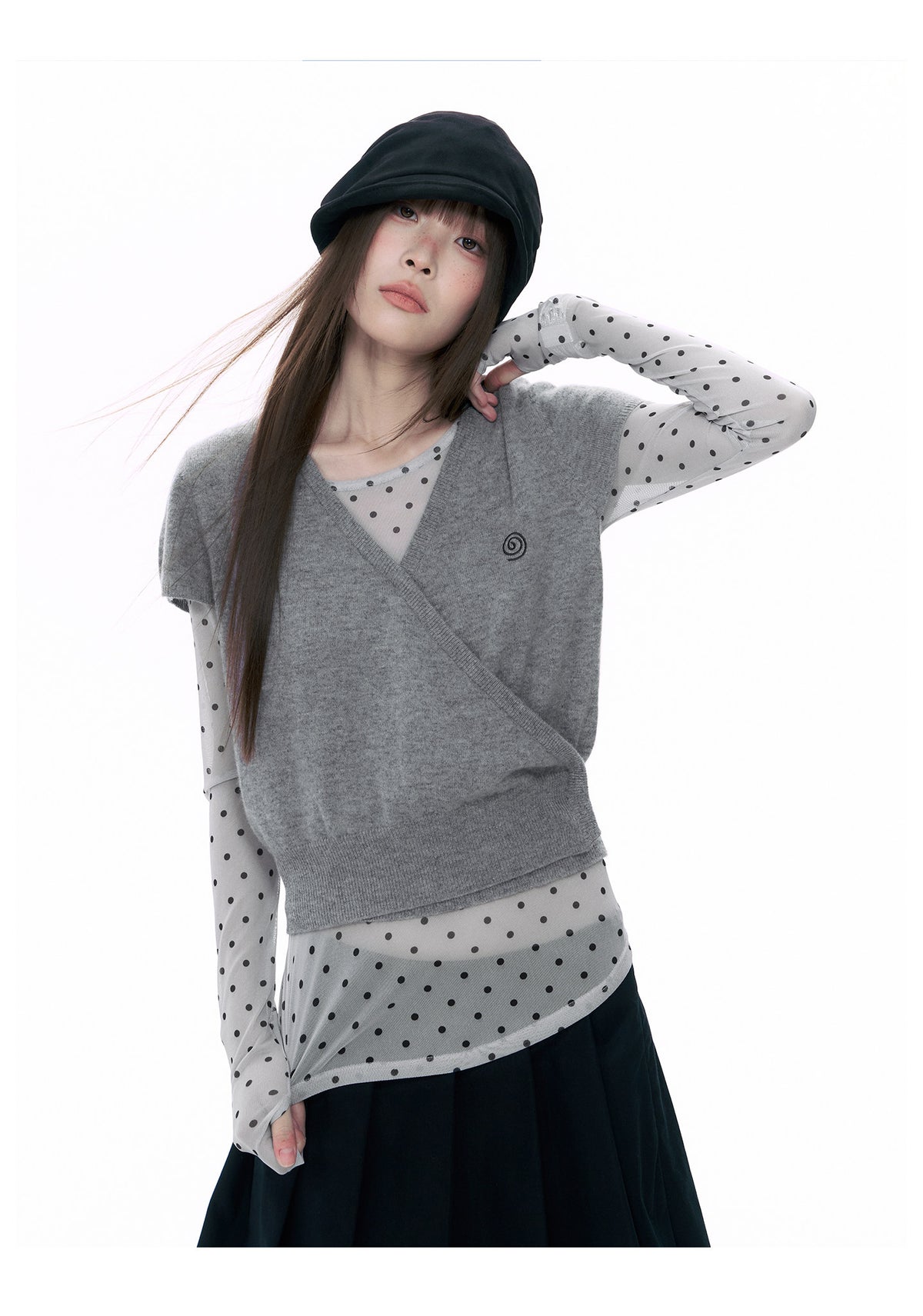 Wool Wrap-Tie V-Neck Knit Top