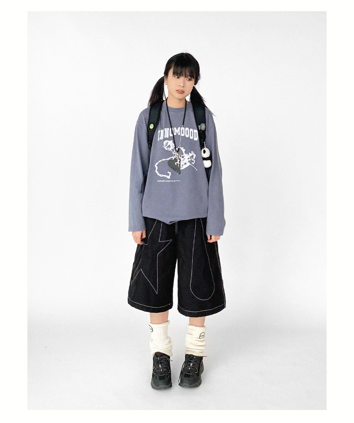Falling Star Contrast-Stitch Wide-Leg Culottes