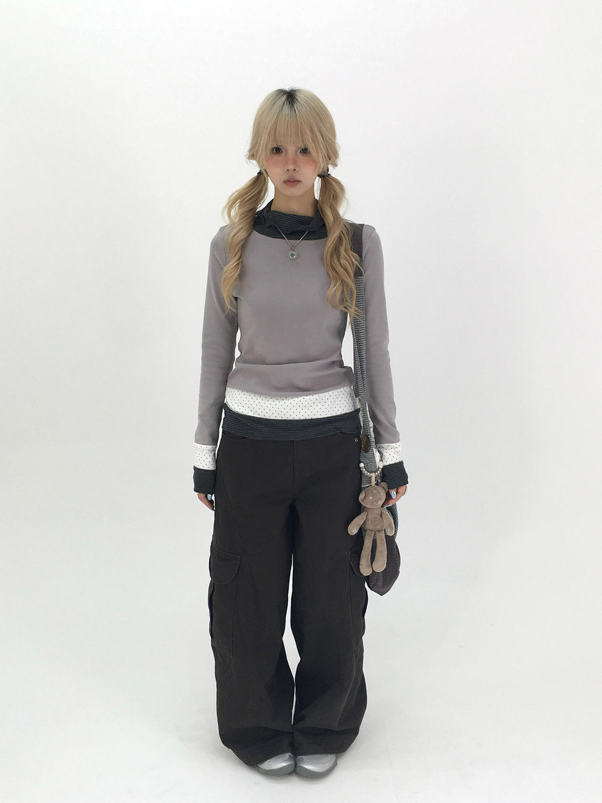 Washed Gray Tea Wide-Leg Cargo Pants