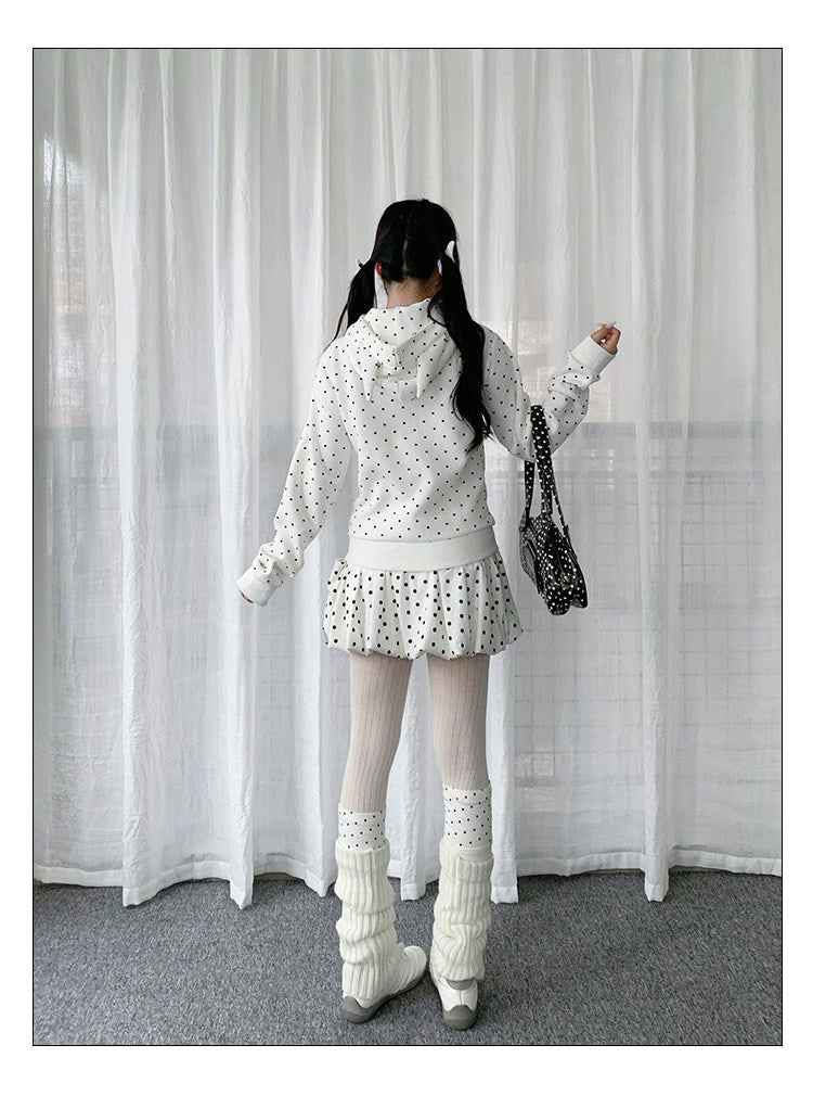 Polka Dot Devil-Horn Cartoon Girl Zip Hoodie