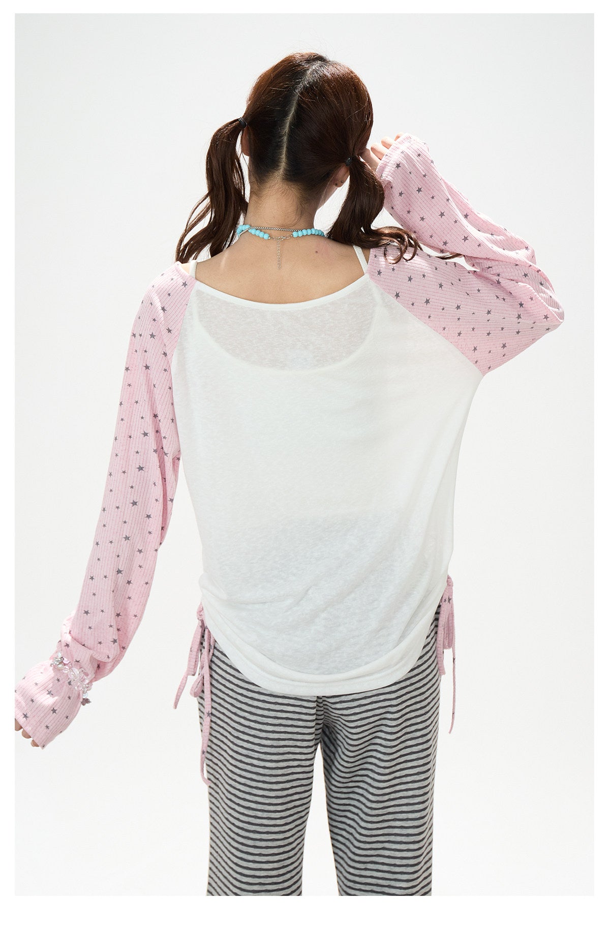 Dreamy Star Raglan Long Sleeve Top & Gray Striped Star Flare Pants