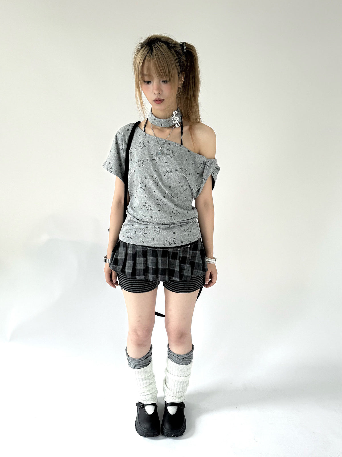 Plaid Pleated Layered Skort